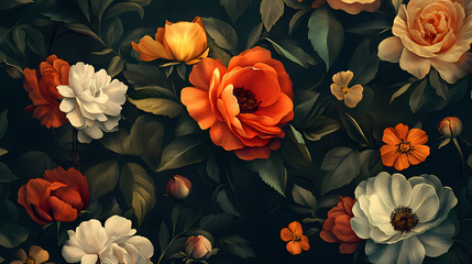 Fototapeta premium Elegant floral background in renaissance style. retro flower art design. 3d digital illustration. Renaissance Art. Illustration