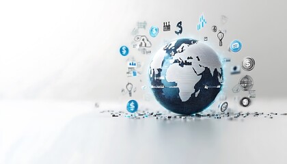 3D Globe with Currency Symbols and Upward Arrows Representing Investments