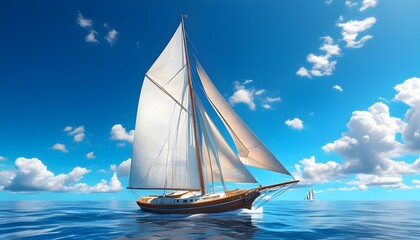 Surreal sailboat drifting through a vivid blue sky in a breathtaking photorealistic scene