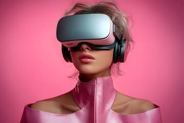 A futuristic young woman in a virtual reality racing game