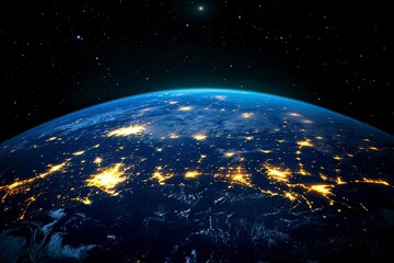 Obraz premium Night planet earth from space with light lines of communication and connection. Business and finance, concept. Global communications system and the World Wide Web. generative ai
