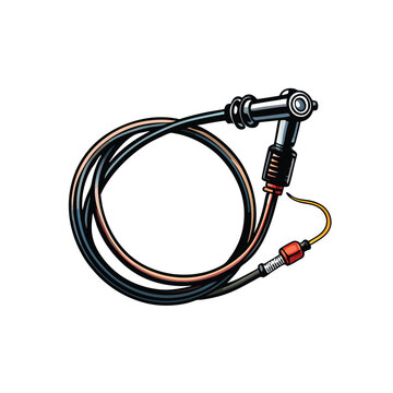 recommend clip art: A motorcycle throttle cable with its connector and cable housing, isolated on a white background.