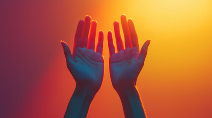 Hands Reaching for the Heavens, symbolic hands raised in prayer, seeking forgiveness, with copy space, Yom Kippur