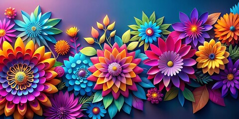 Fototapeta premium A vibrant tapestry of paper flowers in a symphony of colors, each blossom meticulously crafted, revealing a captivating interplay of light and shadow.