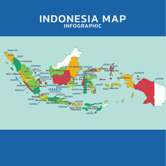 Fototapeta premium Map of Indonesia with explanations of islands and provincial capitals