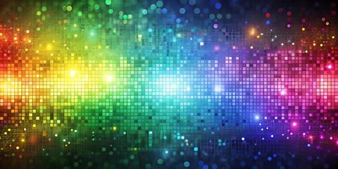 A radiant mosaic of glowing squares, creating a captivating rainbow effect, with soft, shimmering lights scattered throughout the backdrop.