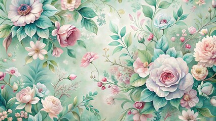 A delicate bouquet of pink and white roses, blossoming with vibrant foliage on a soft green background