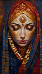 Elegant Woman Traditional Attire Gold Embellishments Intricate Patterns Cultural Heritage Beauty