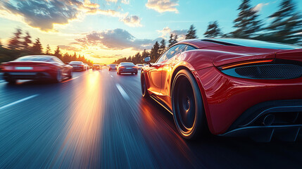A group of cars driving on the highway