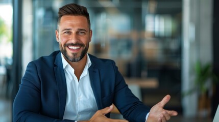 Fototapeta premium Smiling Executive in Modern Business Setting