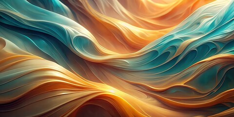 Obraz premium Abstract Flowing Curves of Turquoise and Gold, Intertwining in a Symphony of Color and Form