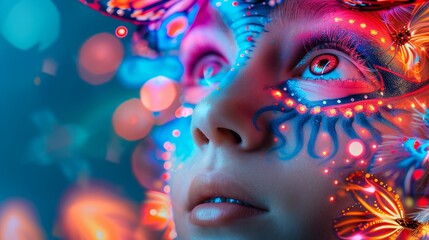 Surreal Artistic Face With Glowing Paint Effects