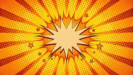 Dynamic Comic Book Burst With Yellow And Red Colors And Halftone Dots