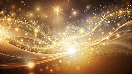 Sparkling Golden Waves of Light with a Bright Star in a Glittering Universe