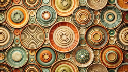 A contemporary abstract composition featuring an array of concentric circles in earthy tones, creating a mesmerizing visual experience.