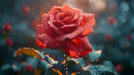 Red Rose with Water Droplets - Illustration