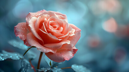 Dewy Pink Rose Flower Macro Photography