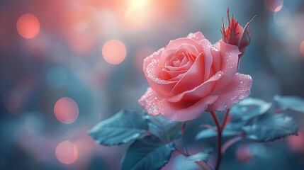 Pink Rose with Dew Drops Illustration