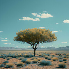 Single Tree in a Desert Landscape Illustration