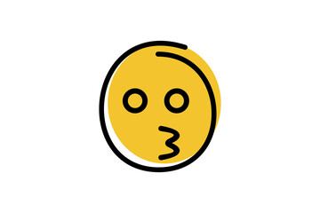 Fototapeta premium Kissing face emoji in abstract line art with yellow base color. emoticon vector icon.