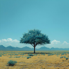 Single Tree in a Desert Landscape Illustration