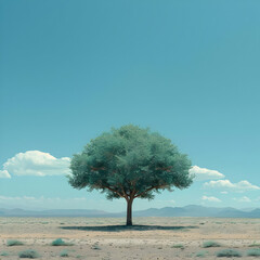 Single Tree in a Desert Landscape Illustration