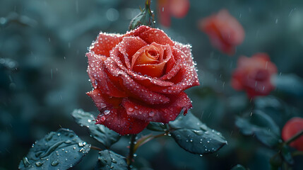 Red Rose in the Rain - Beautiful Flower Photography
