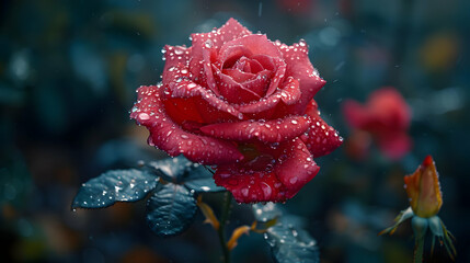Red Rose with Dew Drops - Realistic Flower Photography