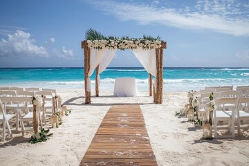 Romantic wedding ceremony on the beach .generative ai