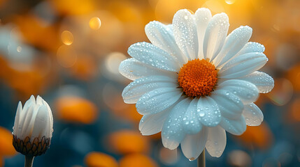 White Daisy with Dew Drops - Macro Photography