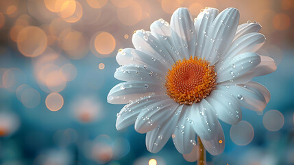 White Daisy Flower with Dew Drops and Bokeh Background Illustration