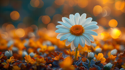 Single White Daisy Flower in a Field of Orange Flowers - Illustration