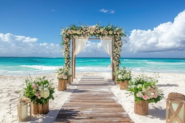Romantic wedding ceremony on the beach .generative ai