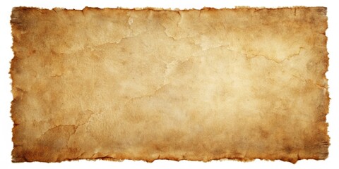 A weathered sheet of vintage paper, its edges frayed and its surface marked with time, ready to be filled with stories and secrets.