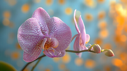 Pink and White Orchid Flower with Bokeh Background Illustration