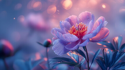 Purple Flower with Dew Drops and Bokeh Background - Illustration