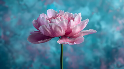 Pink Peony Flower on Teal Abstract Background - Illustration