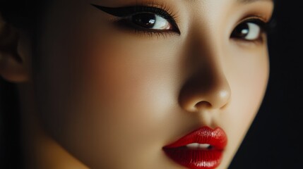 Close-up of a Woman's Eye and Lips with Bold Makeup