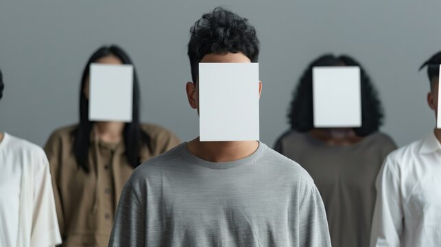 Diverse People with Blank Faces Representing Identity and Anonymity in Social Issues Photograph