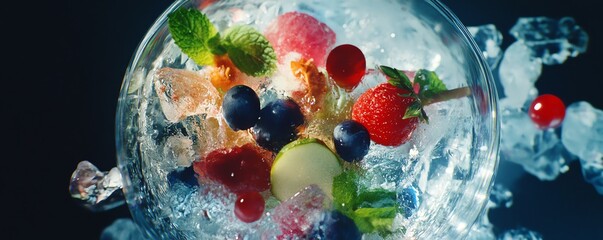 Futuristic culinary creations presented with high-tech tools, high-angle macro shots revealing vibrant textures