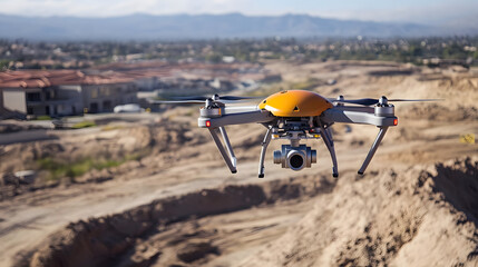 
"Aerial Mapping: Drones Revolutionizing Land Surveying in Construction"
This drone, equipped with a camera, hovers over a construction site, illustrating the transformative role of drones in land sur