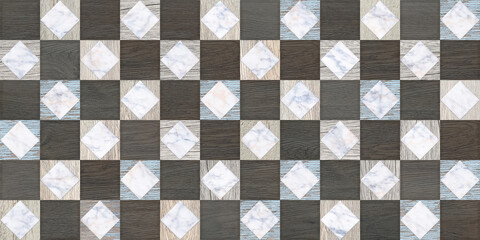 wood seamless Wall and Floor with a modern abstract mosaic geometric pattern.
