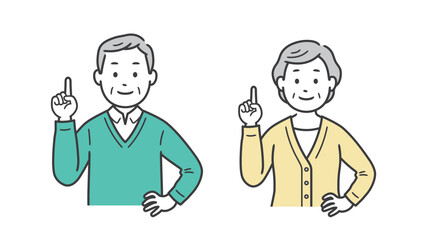 指差しをする高齢者男女の上半身イラスト
