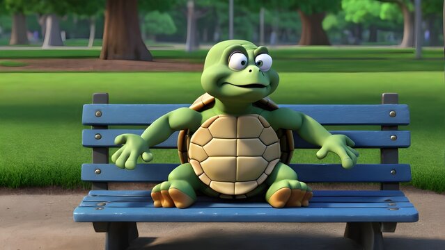 Grumpy Gus is on a park bench, muttering to himself about how everything takes too long.