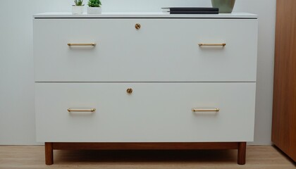 White Dresser with Plants and Lamp 70