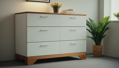 White Dresser with Plants and Lamp 67