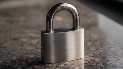 Fototapeta premium Stainless Steel Padlock on Granite Surface