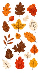Fototapeta premium A collection of 17 colorful autumn leaves in different shapes and sizes, perfect for fall crafts, decorations, and designs.