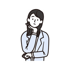 腕を組んで考える女性の会社員のイラスト素材