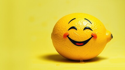 A humorous snapshot of a bright yellow lemon with a cheerful, whimsical expression, captioned with playful, uplifting words of wisdom about making the most of life's unexpected turns.
